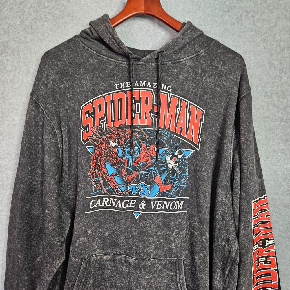 Marvel Spider-Man vs Carnage Venom Hoodie Acid Wash Black Mens Sz XL‎ New